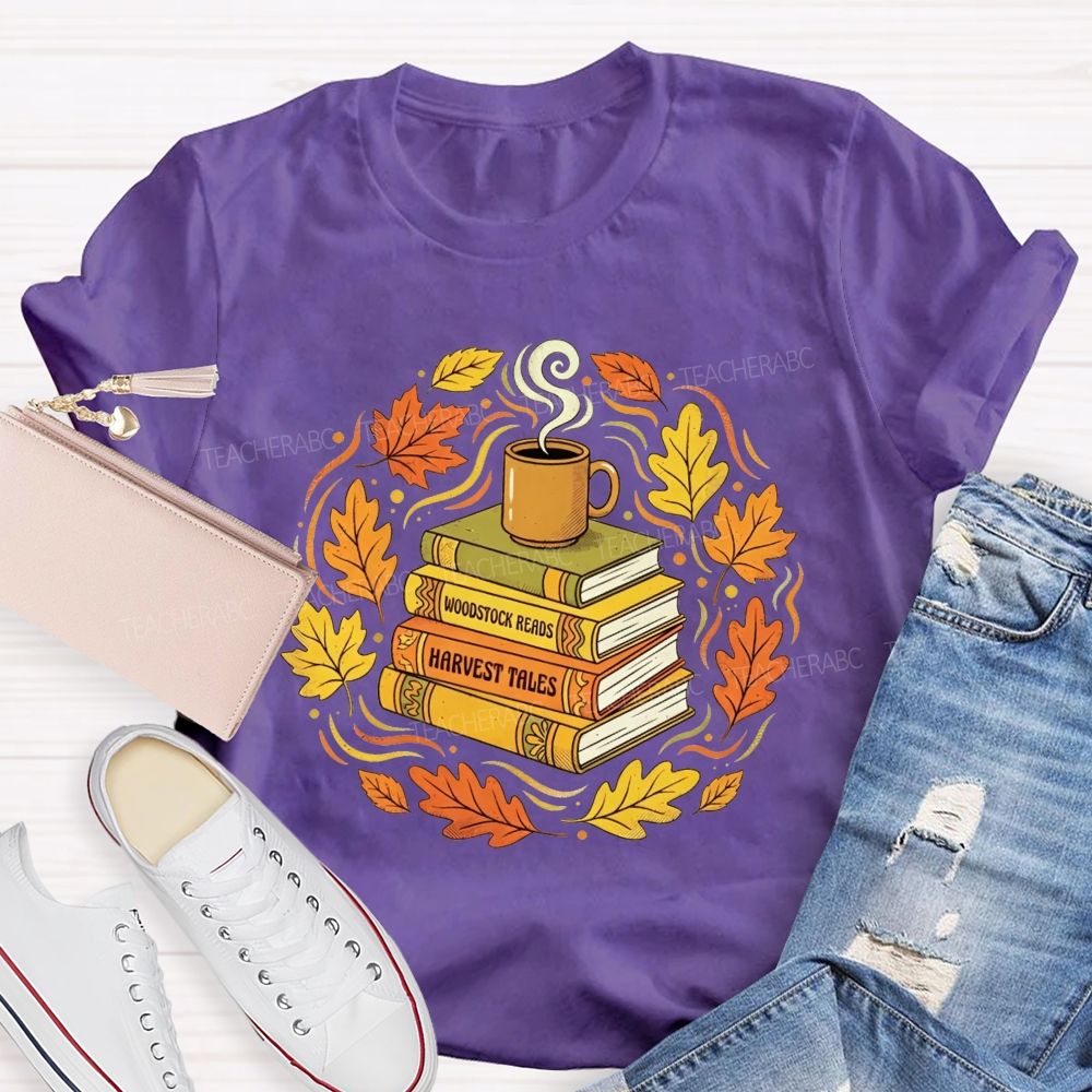 Coffee Books And Autumn Leaves Teacher T-shirt