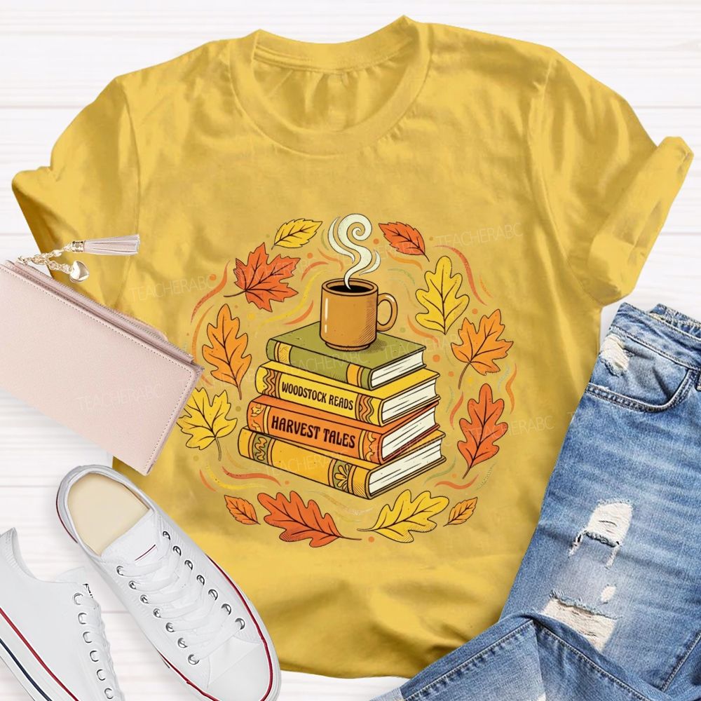 Coffee Books And Autumn Leaves Teacher T-shirt