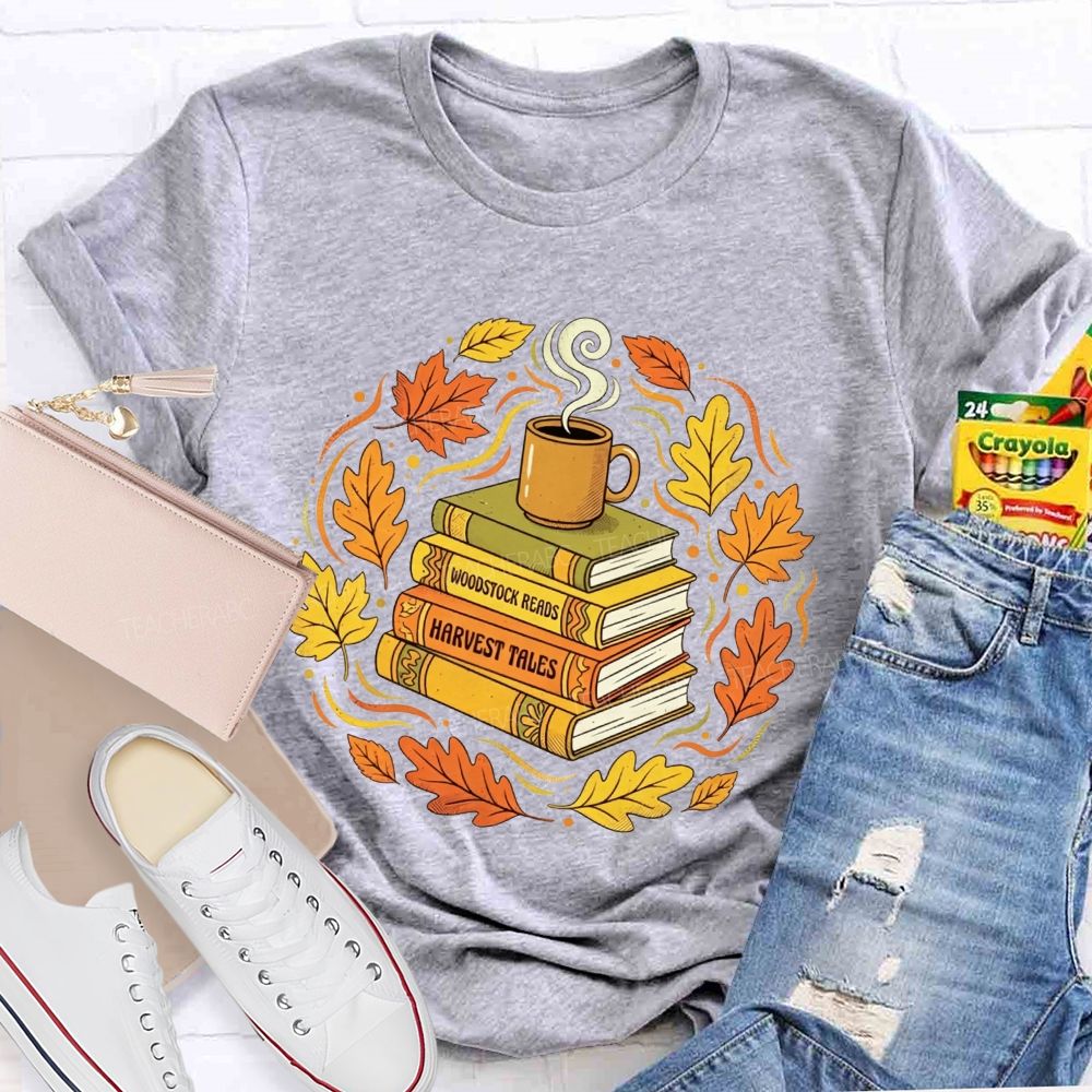 Coffee Books And Autumn Leaves Teacher T-shirt