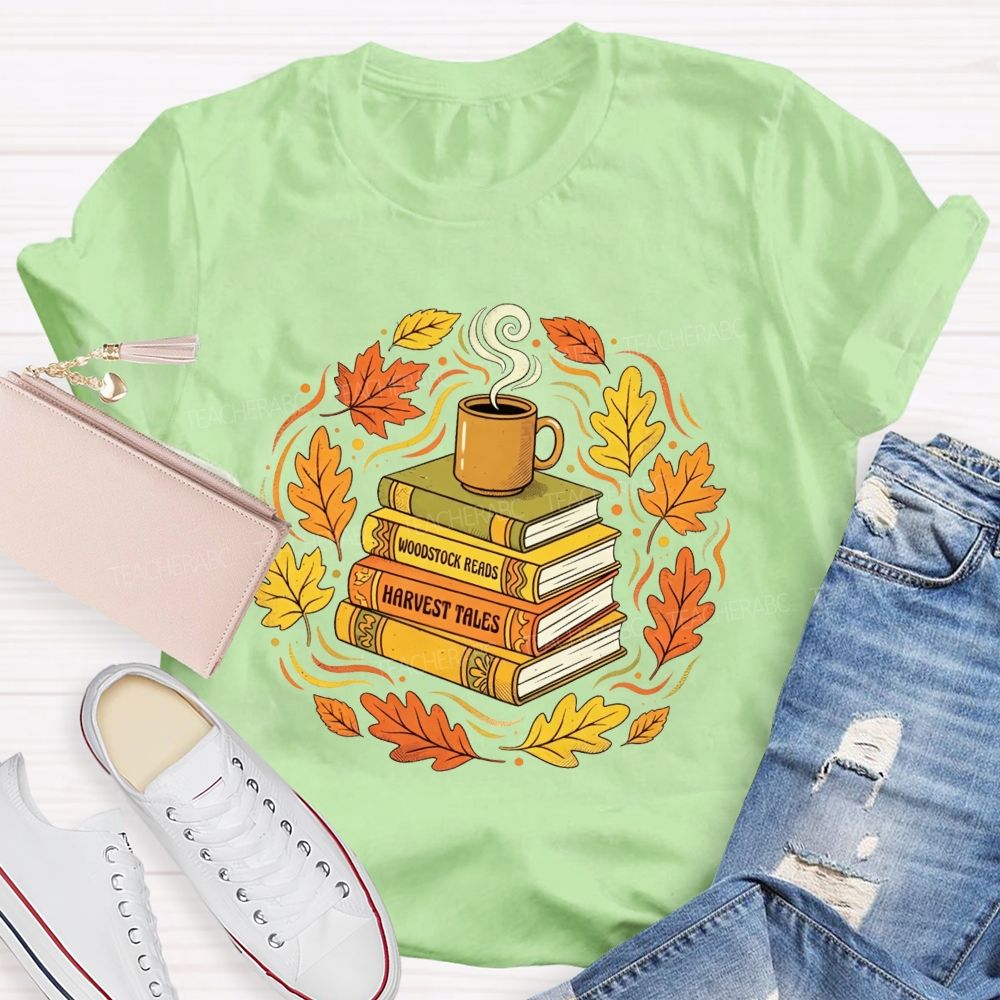 Coffee Books And Autumn Leaves Teacher T-shirt