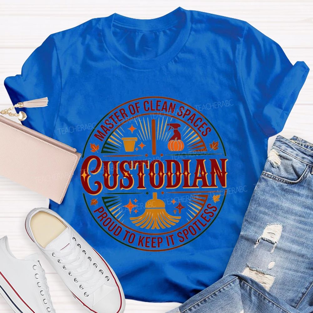 Master Of Clean Spaces Custodian Proud To Keep It Spotless T-shirt