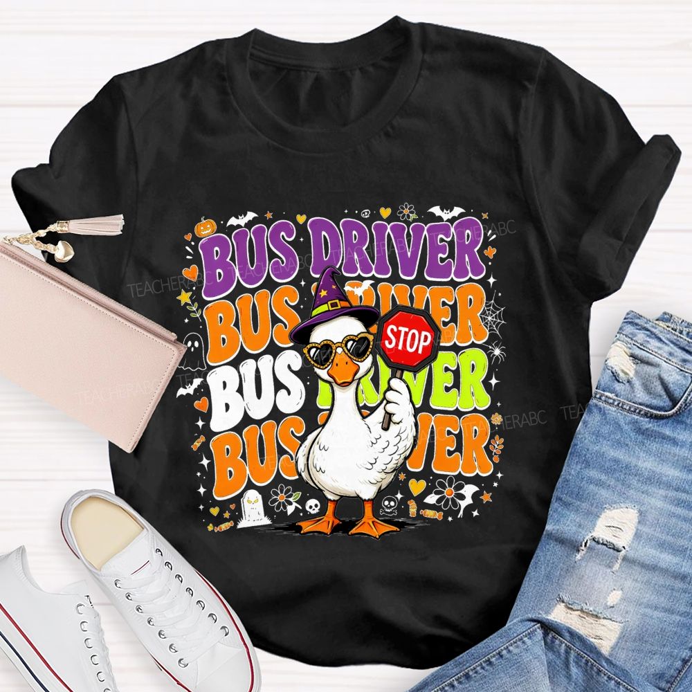 Halloween Bus Driver Life Cool Goose With Stop T-shirt