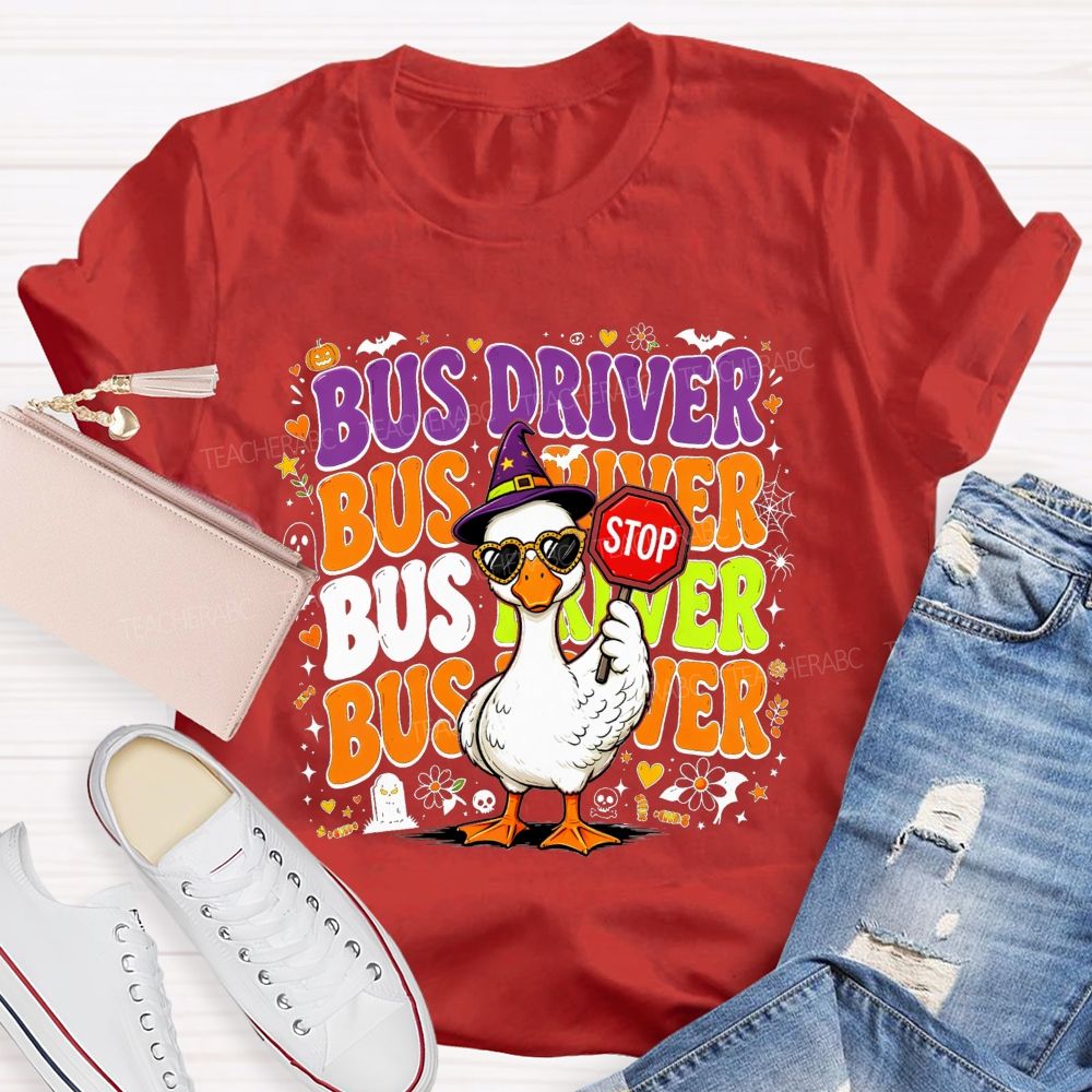 Halloween Bus Driver Life Cool Goose With Stop T-shirt