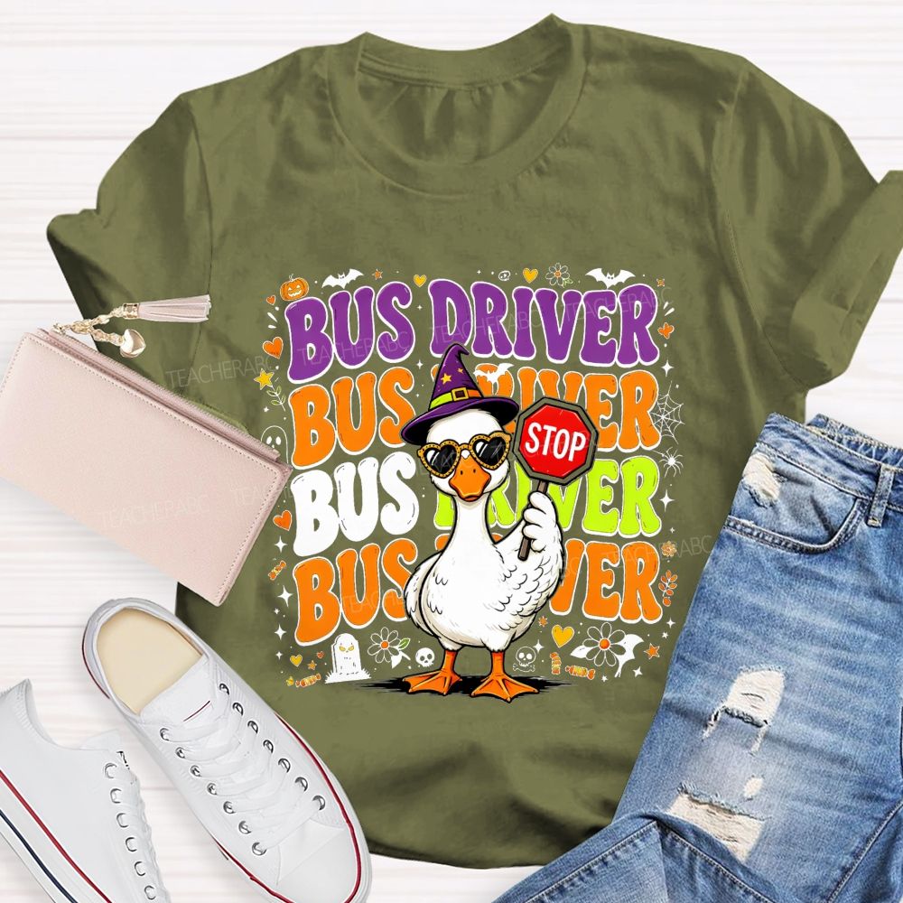 Halloween Bus Driver Life Cool Goose With Stop T-shirt