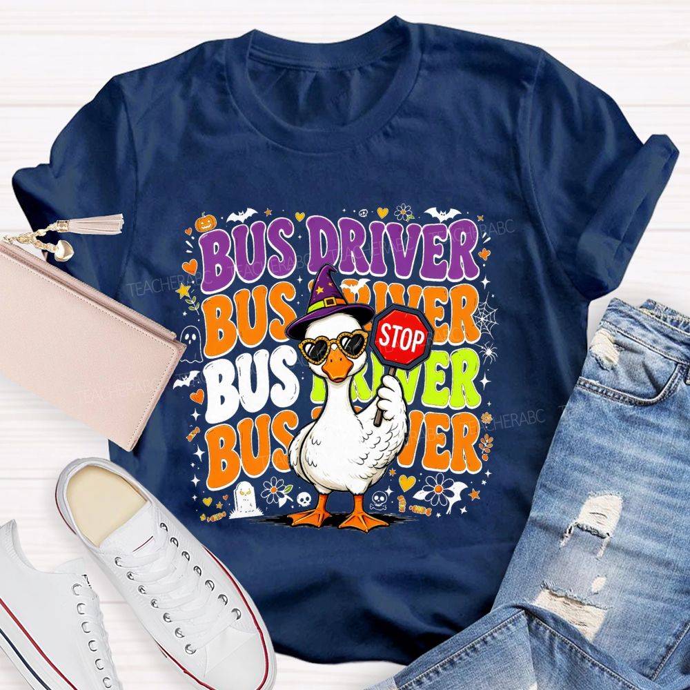 Halloween Bus Driver Life Cool Goose With Stop T-shirt