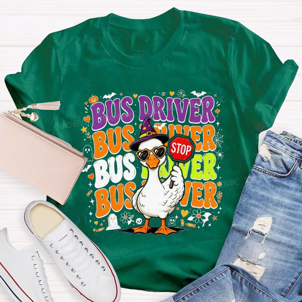 Halloween Bus Driver Life Cool Goose With Stop T-shirt