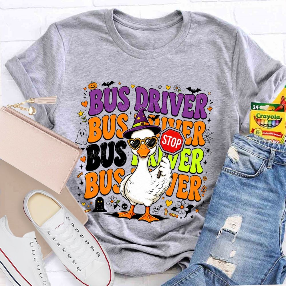 Halloween Bus Driver Life Cool Goose With Stop T-shirt