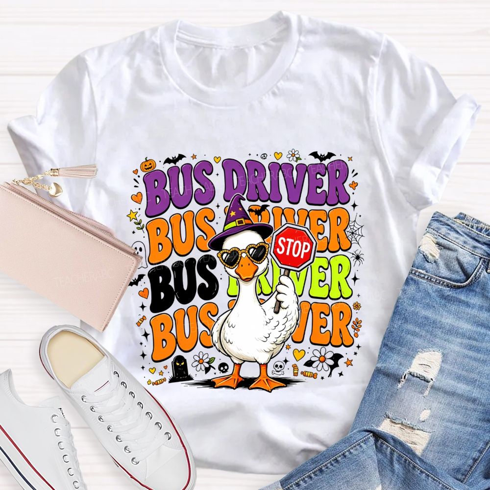 Halloween Bus Driver Life Cool Goose With Stop T-shirt
