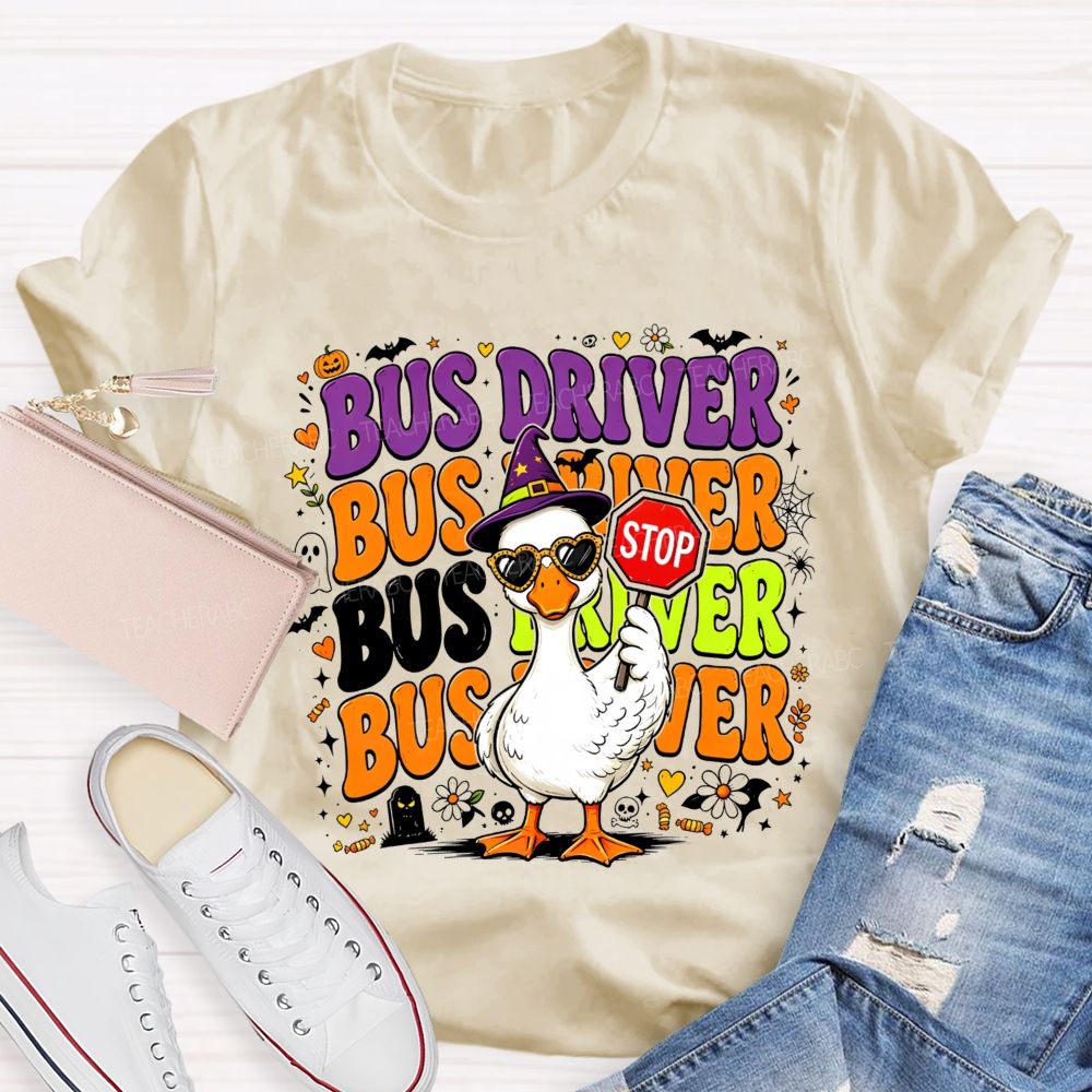 Halloween Bus Driver Life Cool Goose With Stop T-shirt