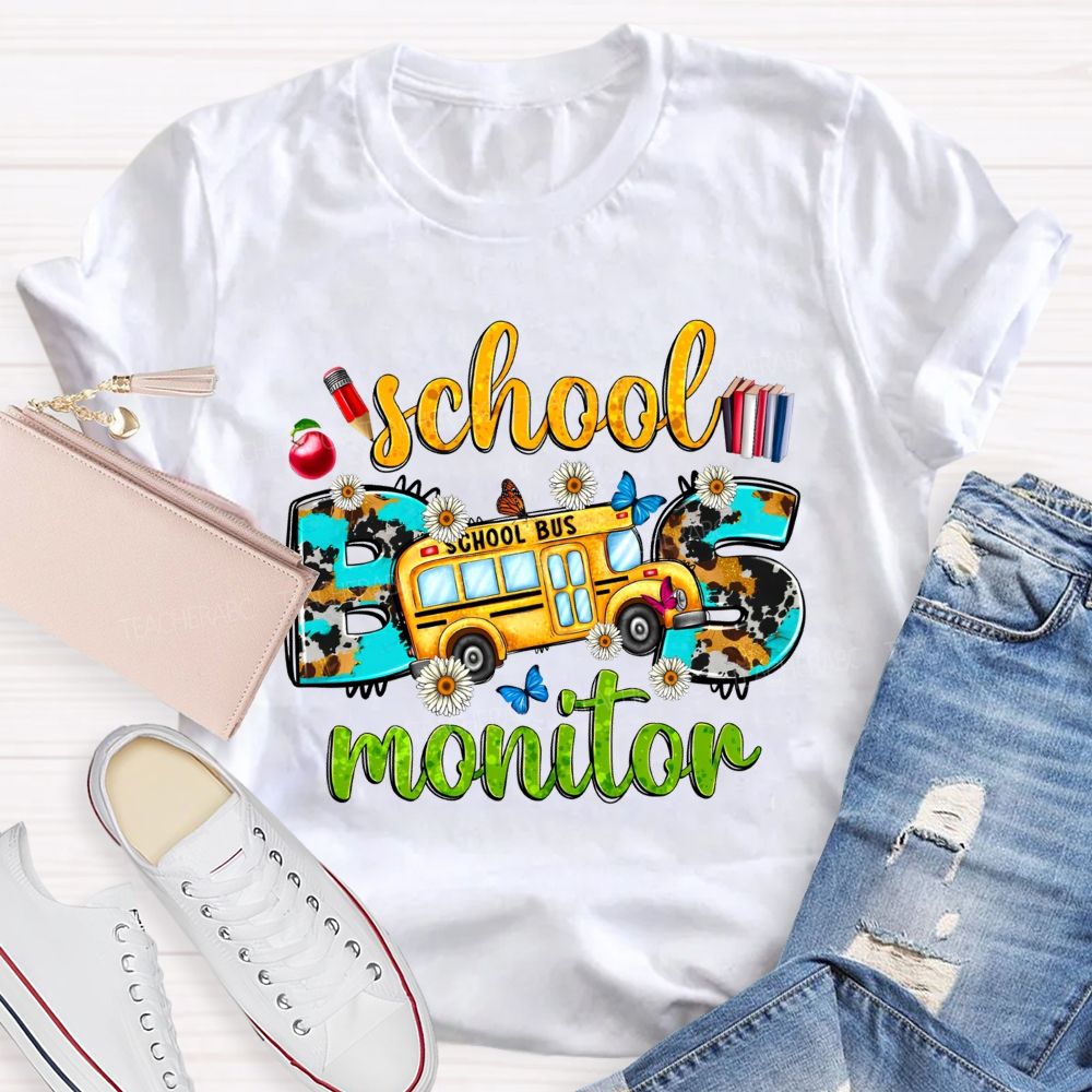 School Bus Monitor Cow Print Western T-shirt