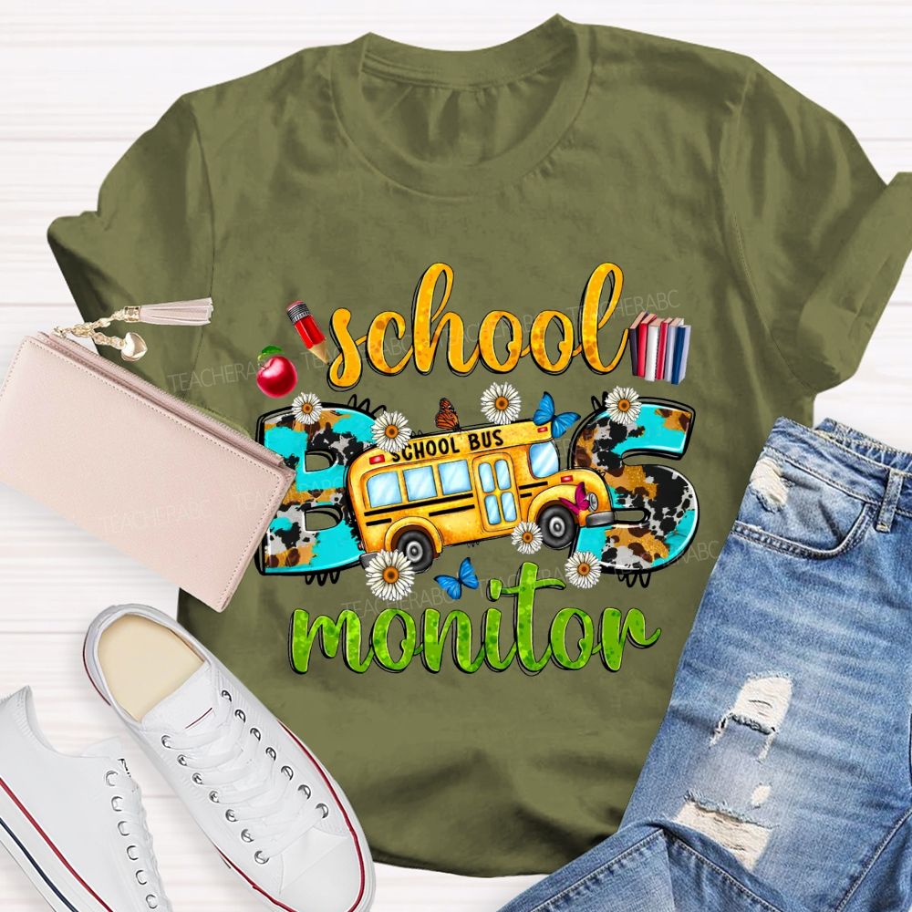 School Bus Monitor Cow Print Western T-shirt
