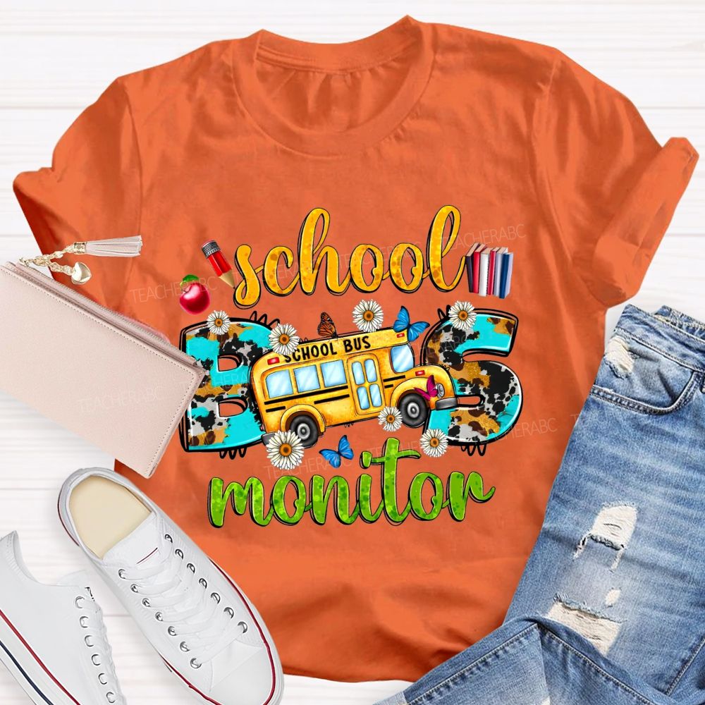 School Bus Monitor Cow Print Western T-shirt
