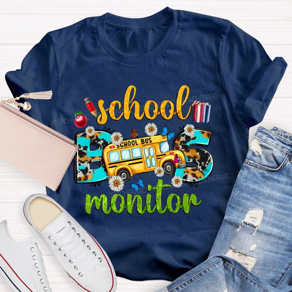 School Bus Monitor Cow Print Western T-shirt
