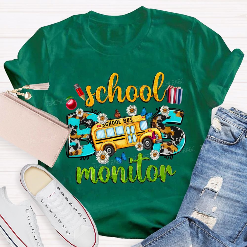School Bus Monitor Cow Print Western T-shirt