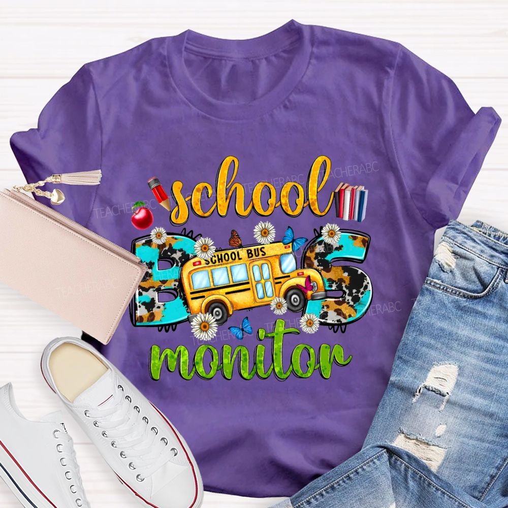 School Bus Monitor Cow Print Western T-shirt