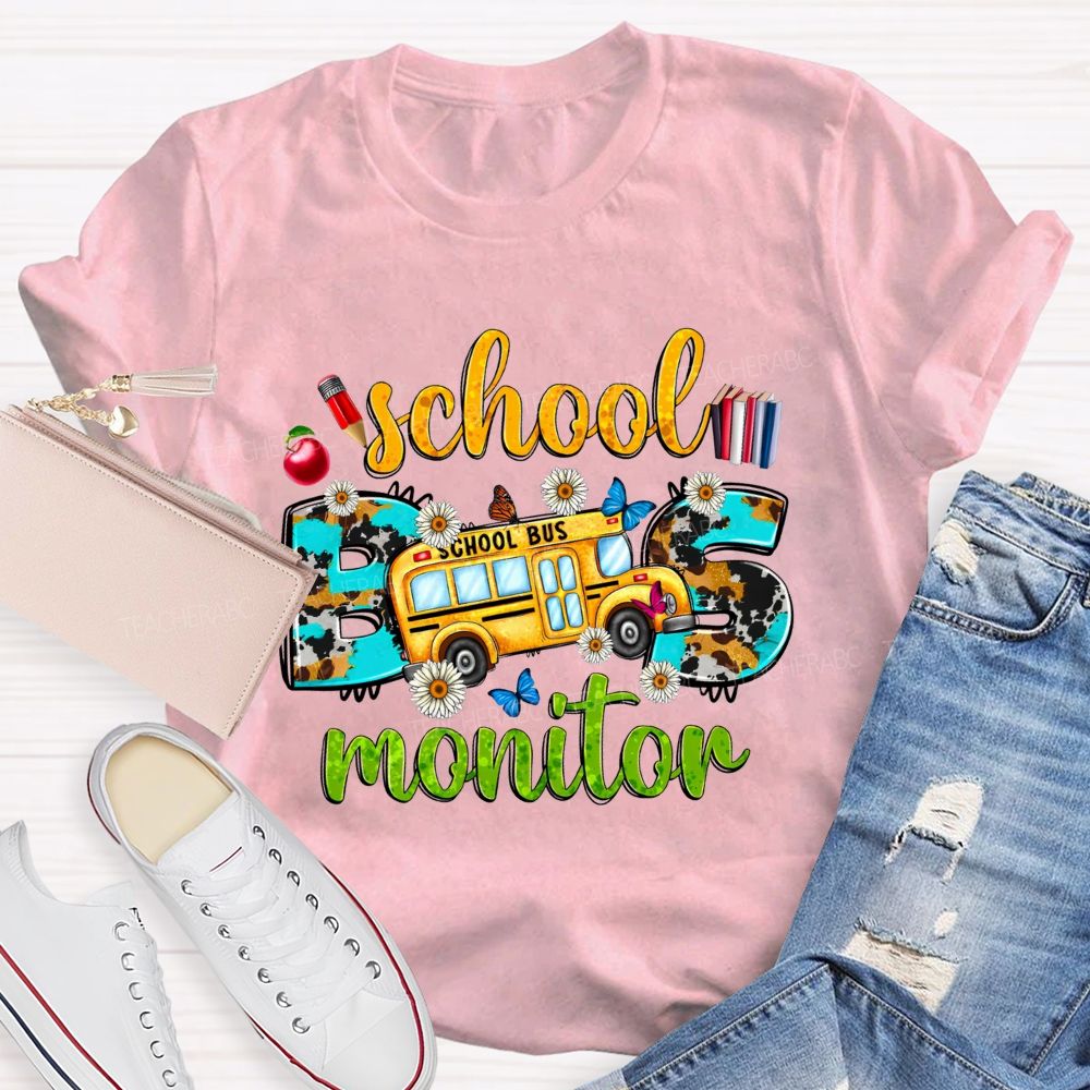 School Bus Monitor Cow Print Western T-shirt