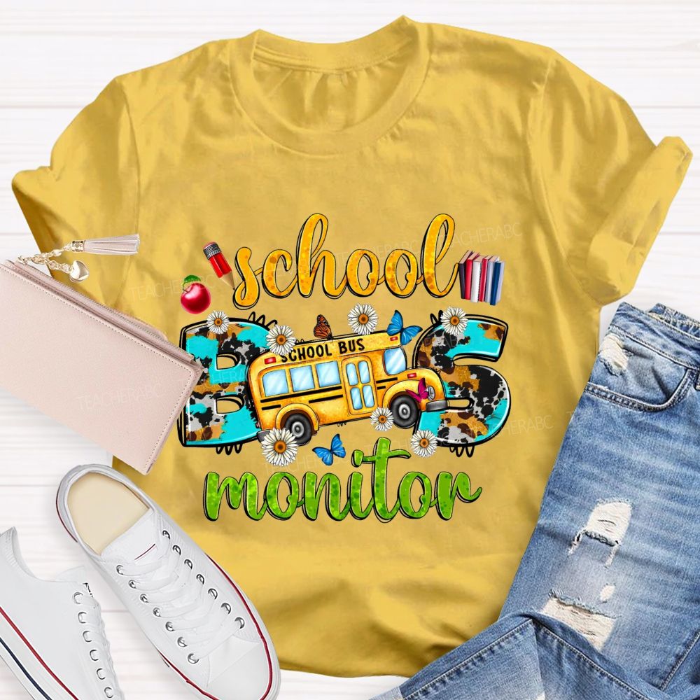 School Bus Monitor Cow Print Western T-shirt