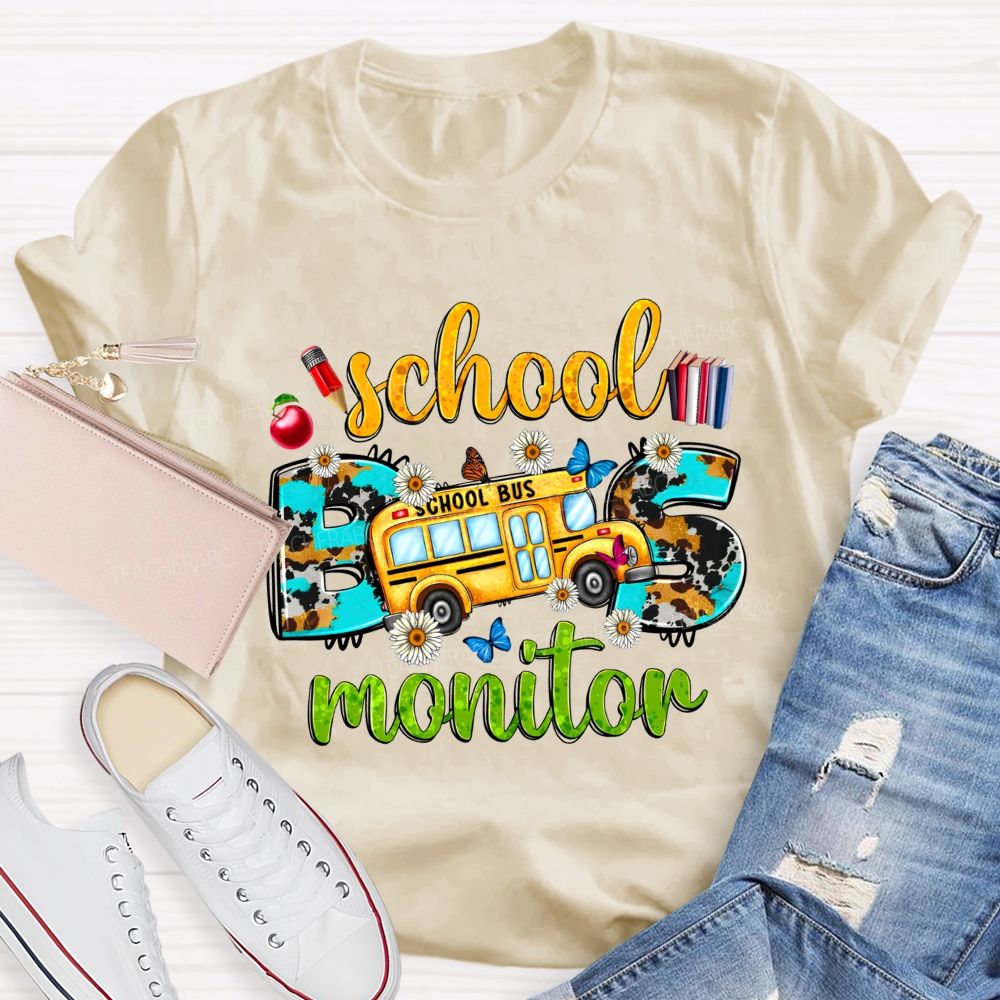 School Bus Monitor Cow Print Western T-shirt