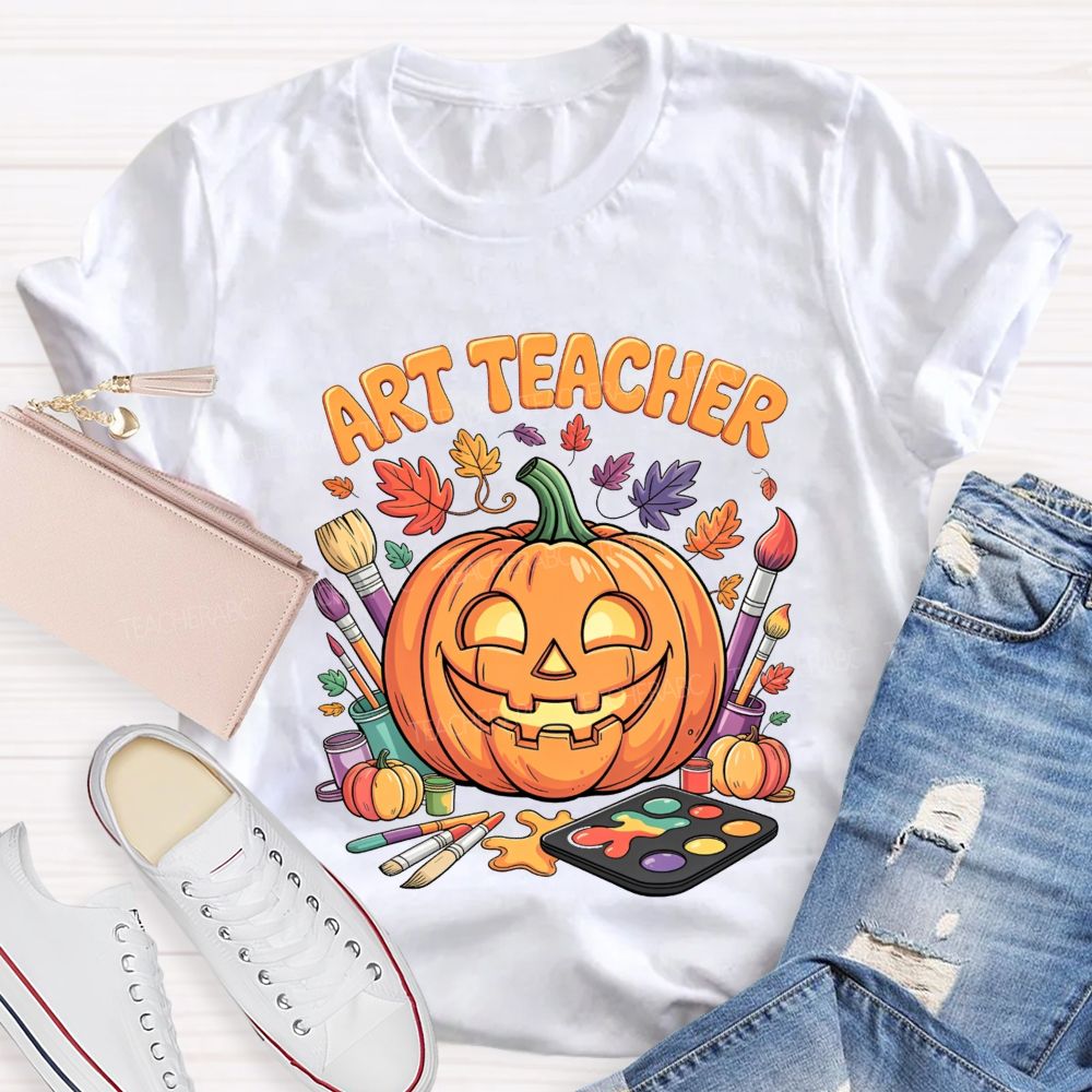 Art Teacher Halloween Pumpkin Paint Brushes Teacher T-shirt