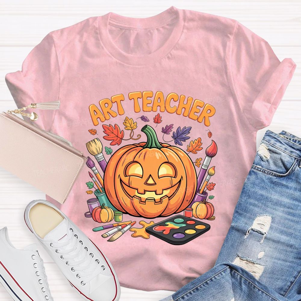 Art Teacher Halloween Pumpkin Paint Brushes Teacher T-shirt