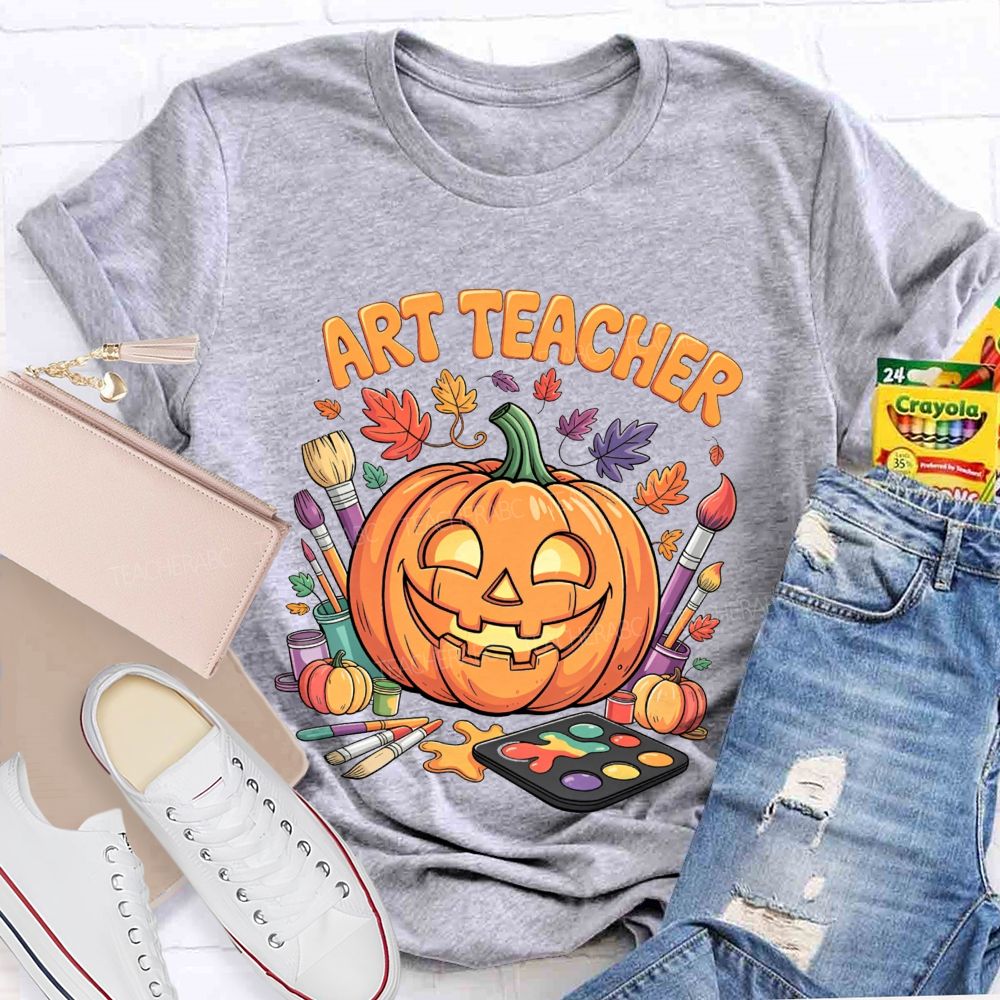 Art Teacher Halloween Pumpkin Paint Brushes Teacher T-shirt