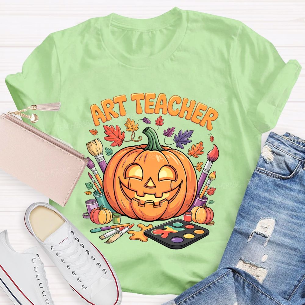 Art Teacher Halloween Pumpkin Paint Brushes Teacher T-shirt