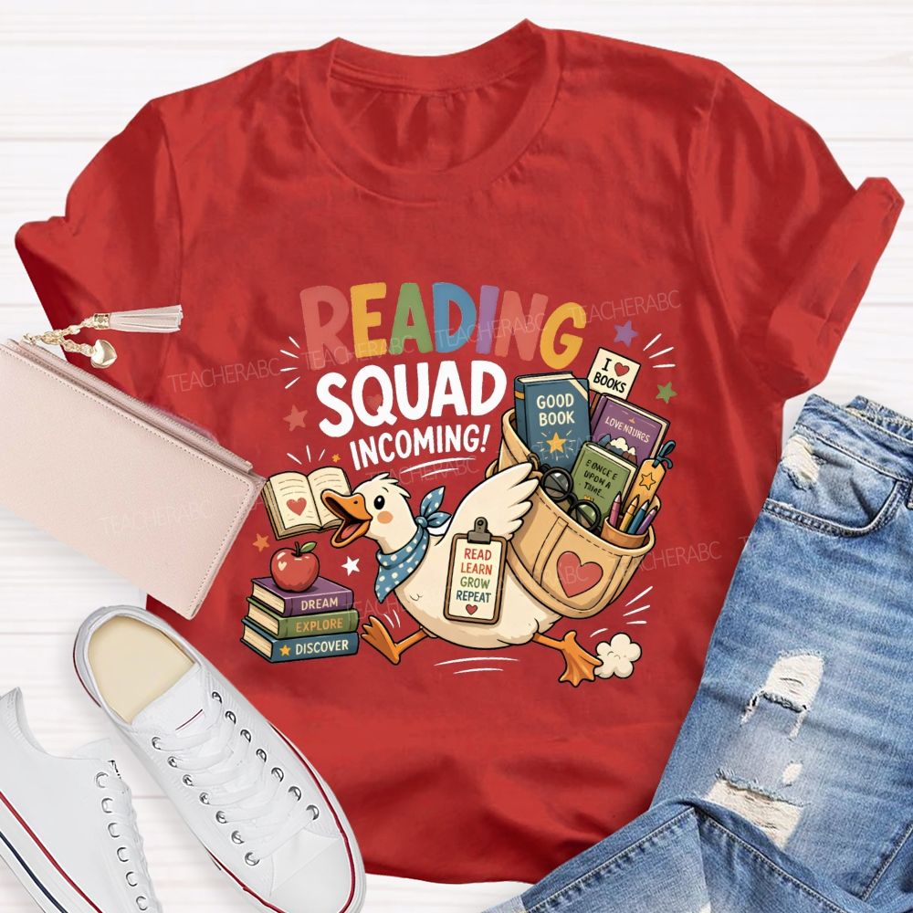 Reading Squad Incoming Duck Book Lover Teacher T-shirt