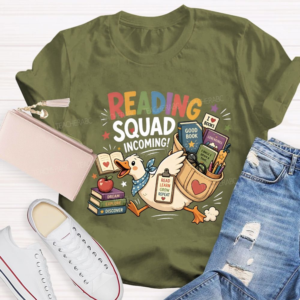 Reading Squad Incoming Duck Book Lover Teacher T-shirt
