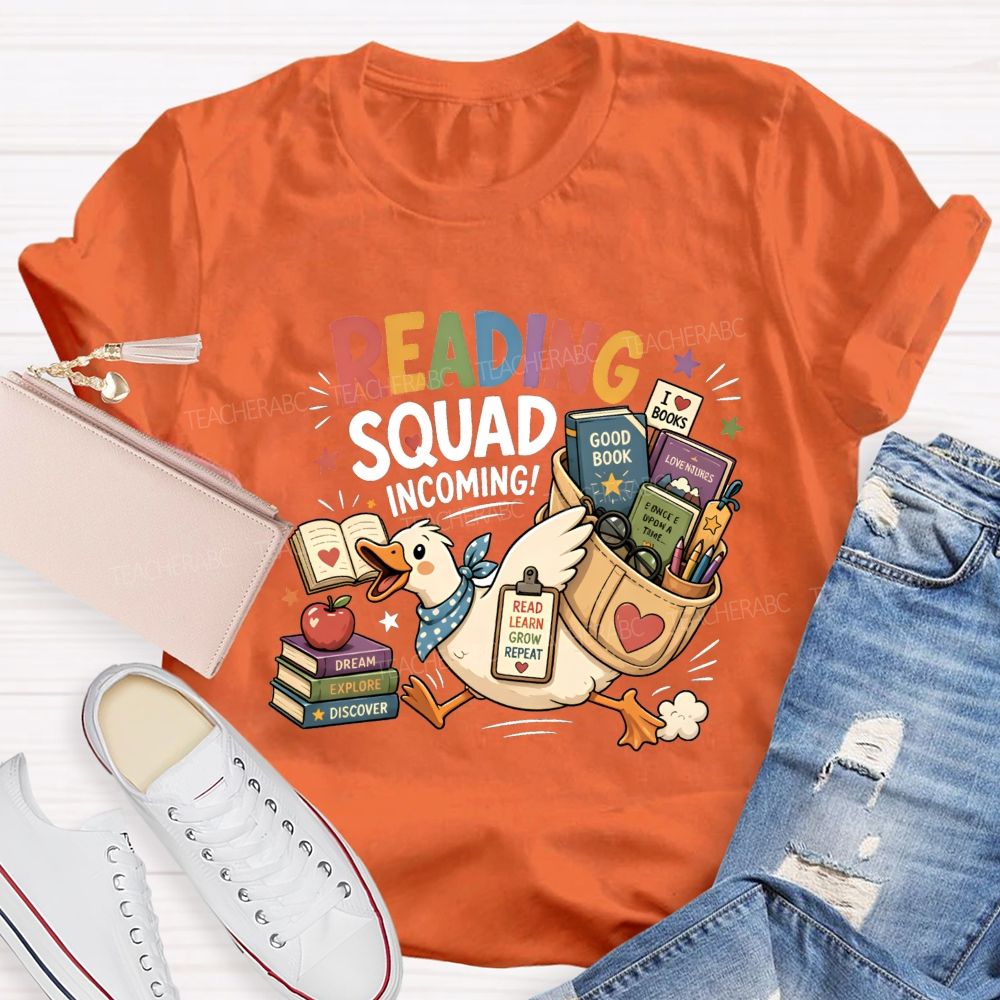 Reading Squad Incoming Duck Book Lover Teacher T-shirt