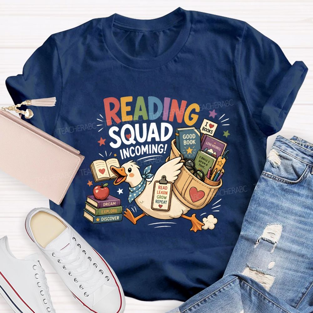 Reading Squad Incoming Duck Book Lover Teacher T-shirt