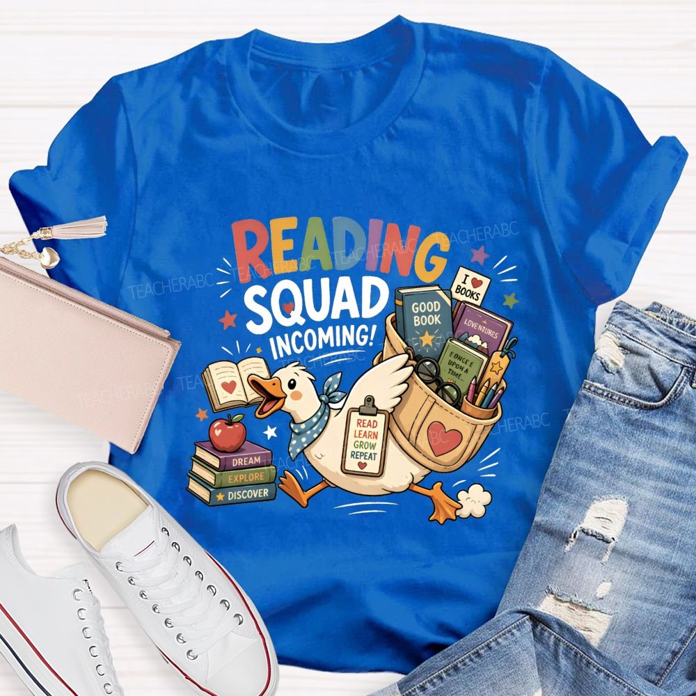 Reading Squad Incoming Duck Book Lover Teacher T-shirt