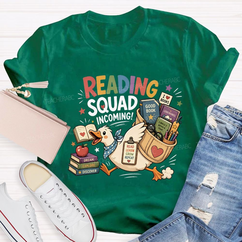 Reading Squad Incoming Duck Book Lover Teacher T-shirt