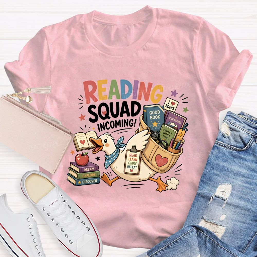 Reading Squad Incoming Duck Book Lover Teacher T-shirt