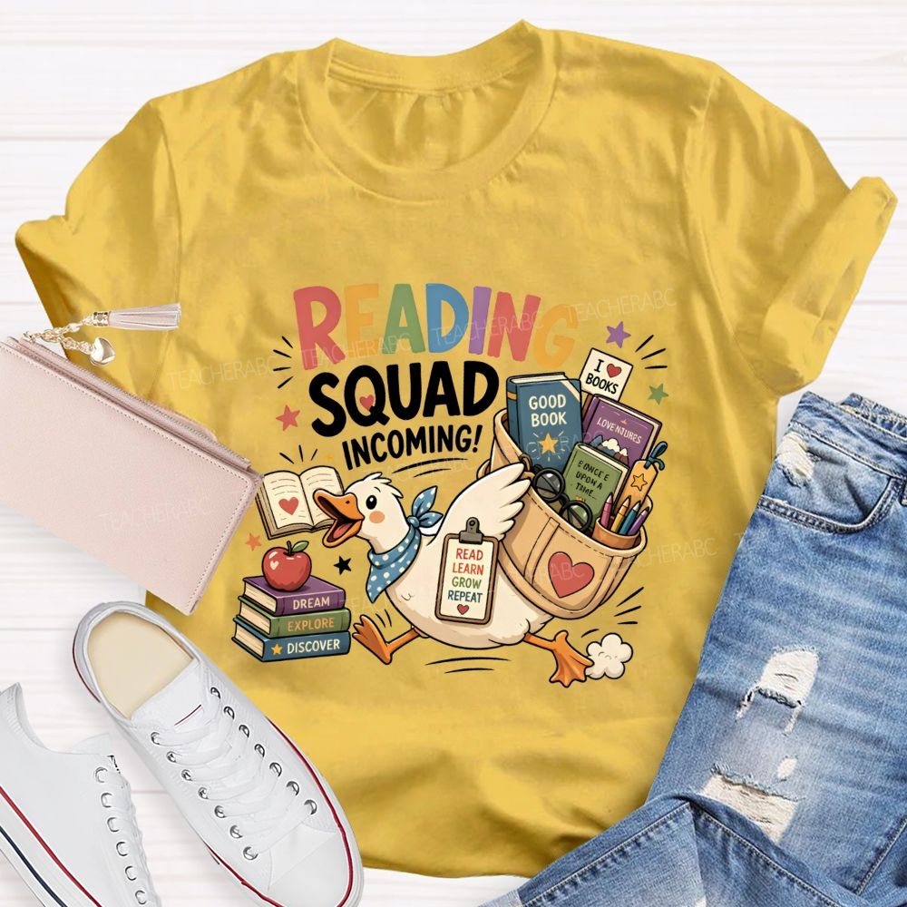 Reading Squad Incoming Duck Book Lover Teacher T-shirt