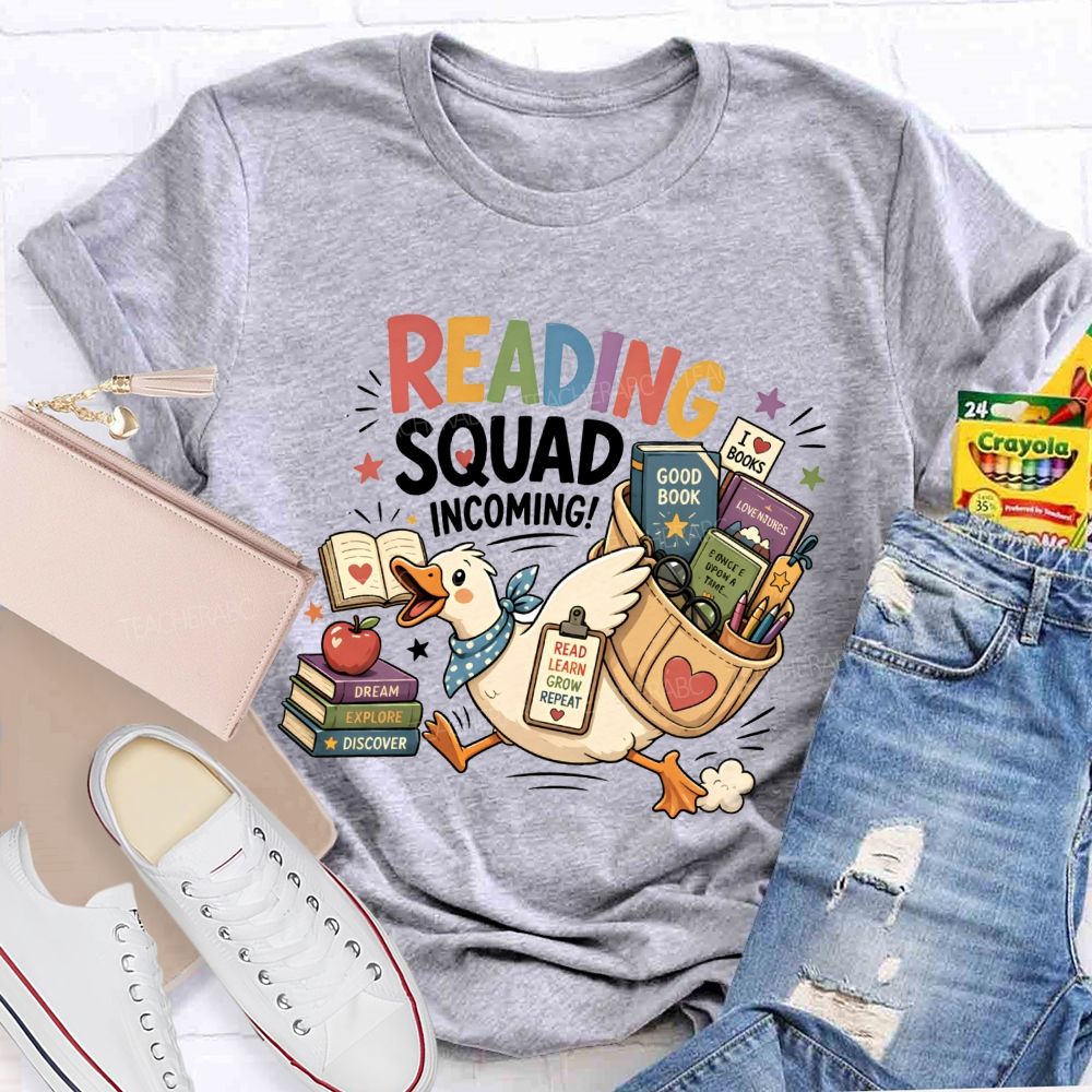 Reading Squad Incoming Duck Book Lover Teacher T-shirt