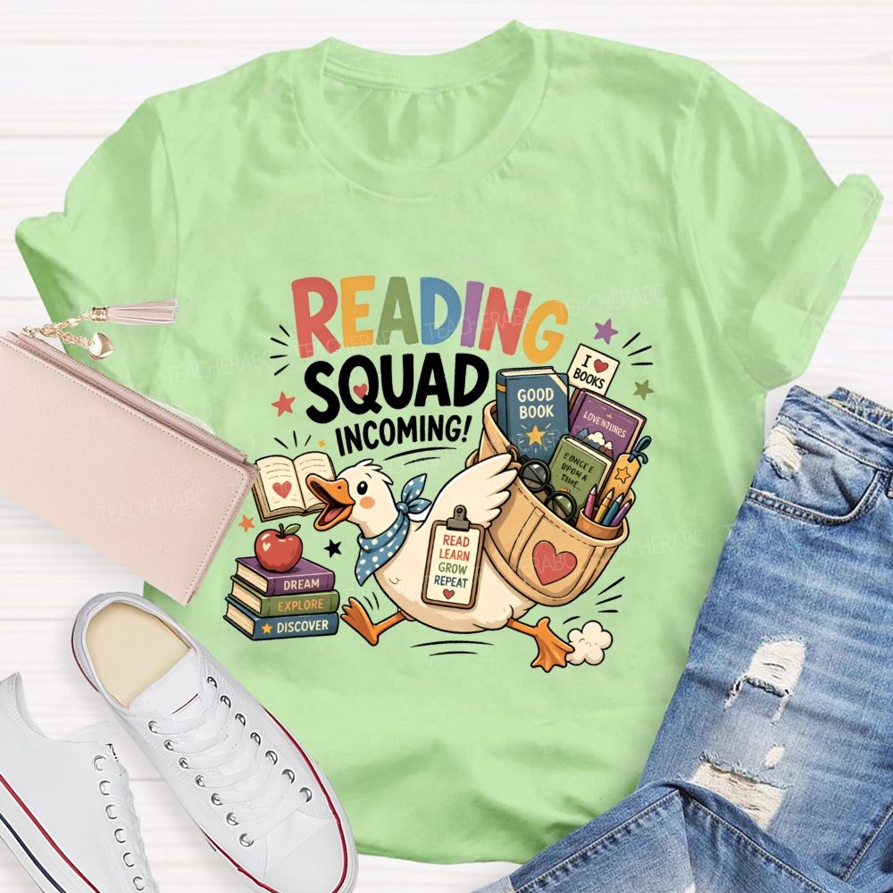 Reading Squad Incoming Duck Book Lover Teacher T-shirt