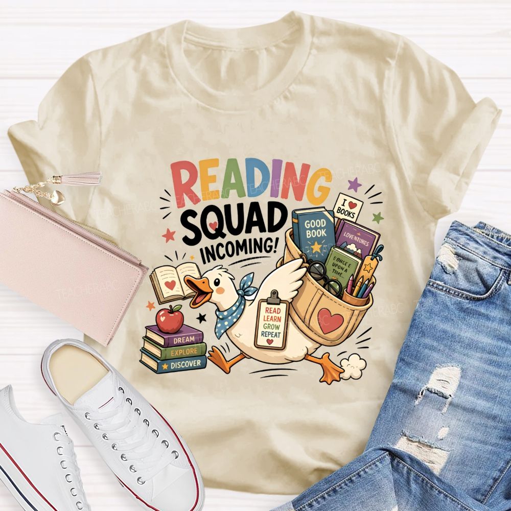 Reading Squad Incoming Duck Book Lover Teacher T-shirt