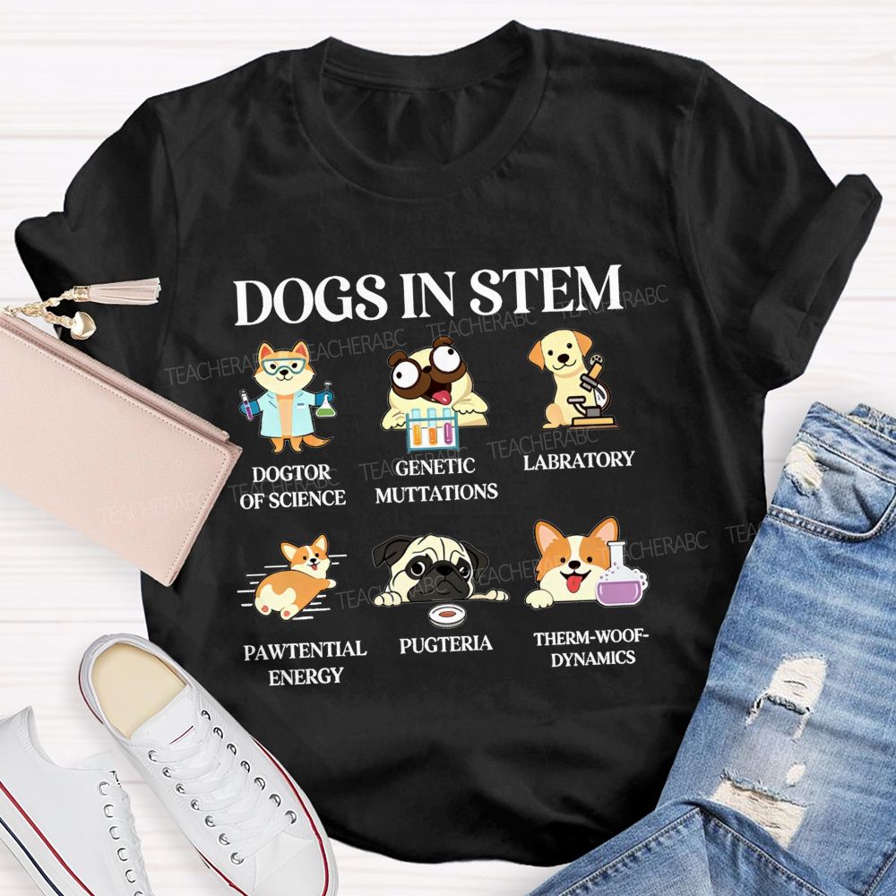 Dogs In Stem Genetic Mutations Laboratory Pawtential Energy Pugteria Teacher T-shirt