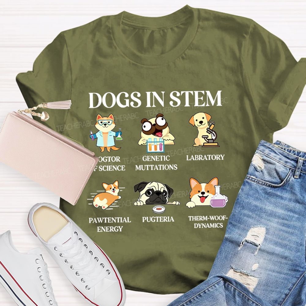 Dogs In Stem Genetic Mutations Laboratory Pawtential Energy Pugteria Teacher T-shirt