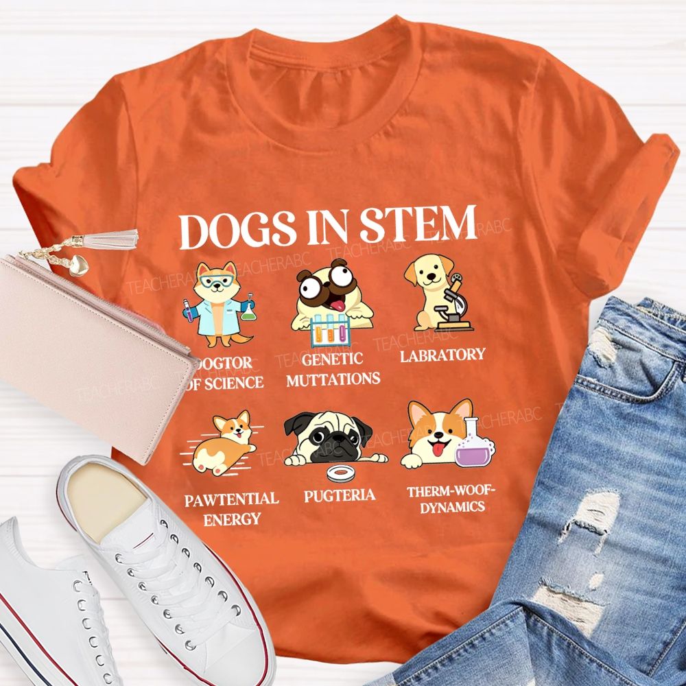 Dogs In Stem Genetic Mutations Laboratory Pawtential Energy Pugteria Teacher T-shirt