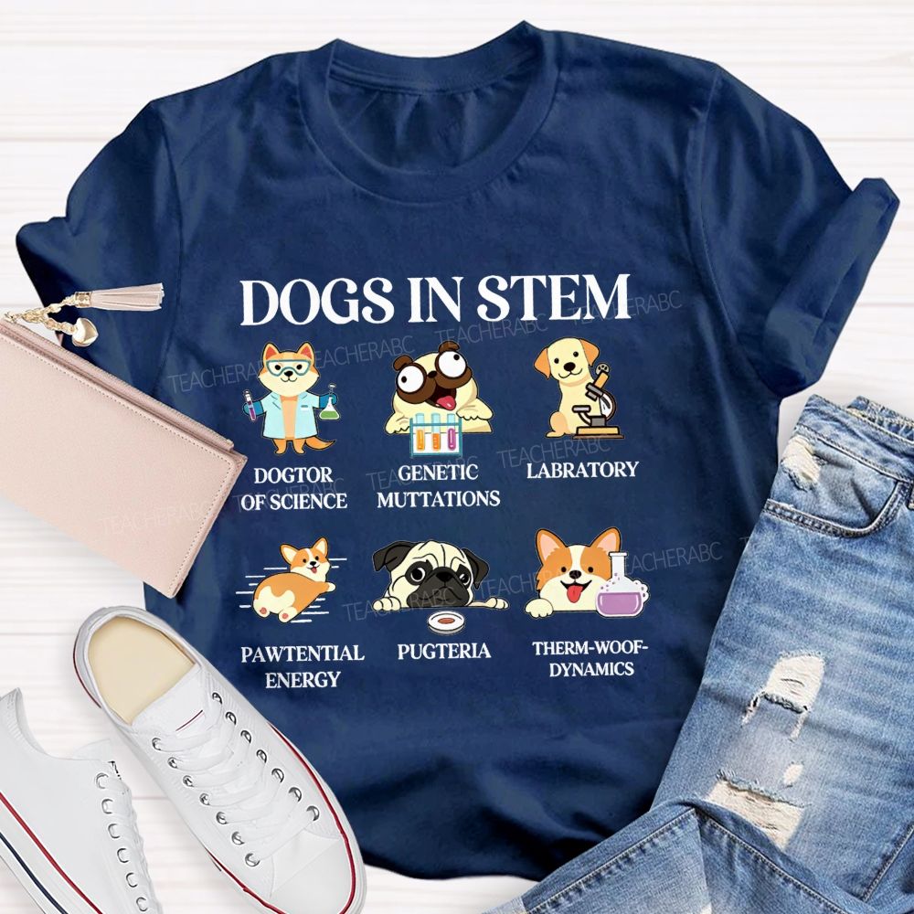 Dogs In Stem Genetic Mutations Laboratory Pawtential Energy Pugteria Teacher T-shirt