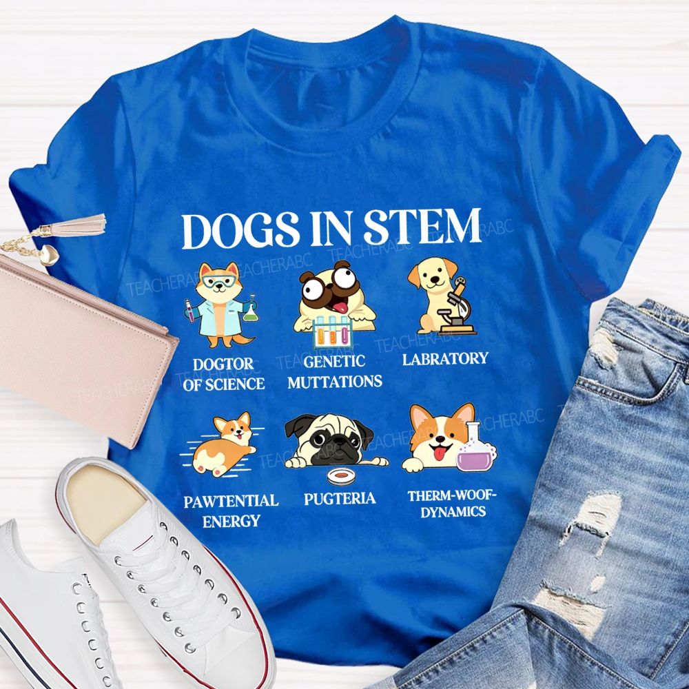 Dogs In Stem Genetic Mutations Laboratory Pawtential Energy Pugteria Teacher T-shirt
