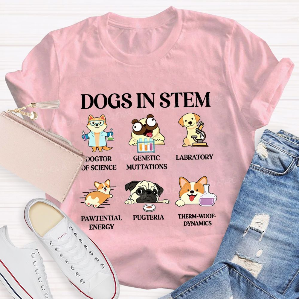 Dogs In Stem Genetic Mutations Laboratory Pawtential Energy Pugteria Teacher T-shirt