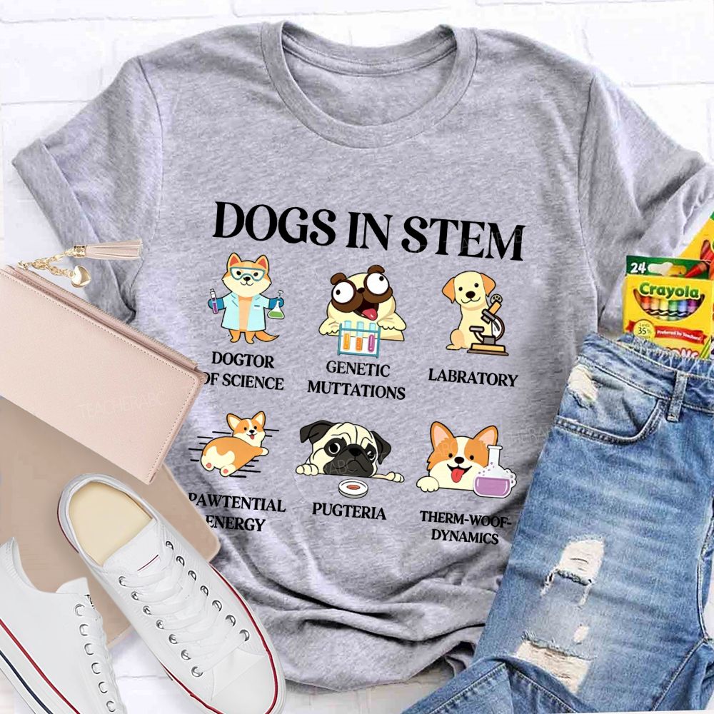 Dogs In Stem Genetic Mutations Laboratory Pawtential Energy Pugteria Teacher T-shirt