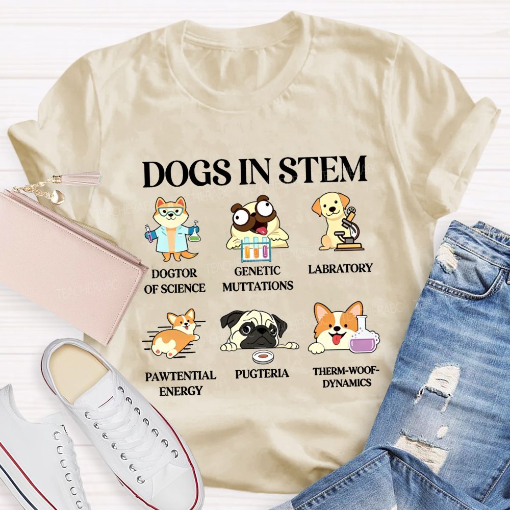 Dogs In Stem Genetic Mutations Laboratory Pawtential Energy Pugteria Teacher T-shirt
