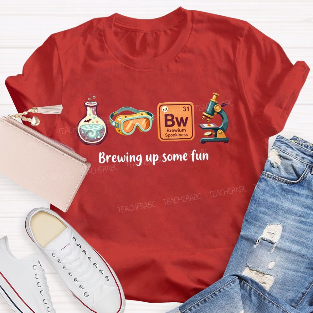 Brewing Up Some Fun Science Teacher Spooky Lab Equipment Teacher T-shirt