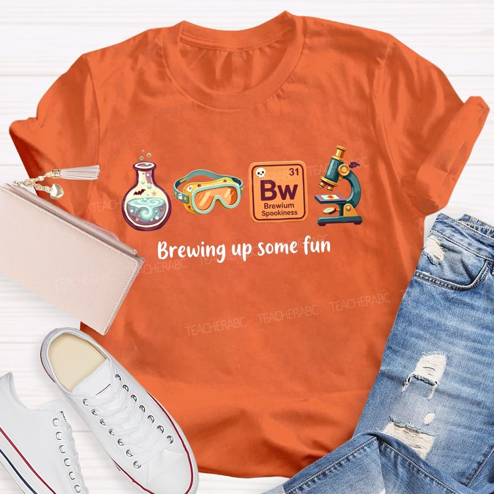 Brewing Up Some Fun Science Teacher Spooky Lab Equipment Teacher T-shirt