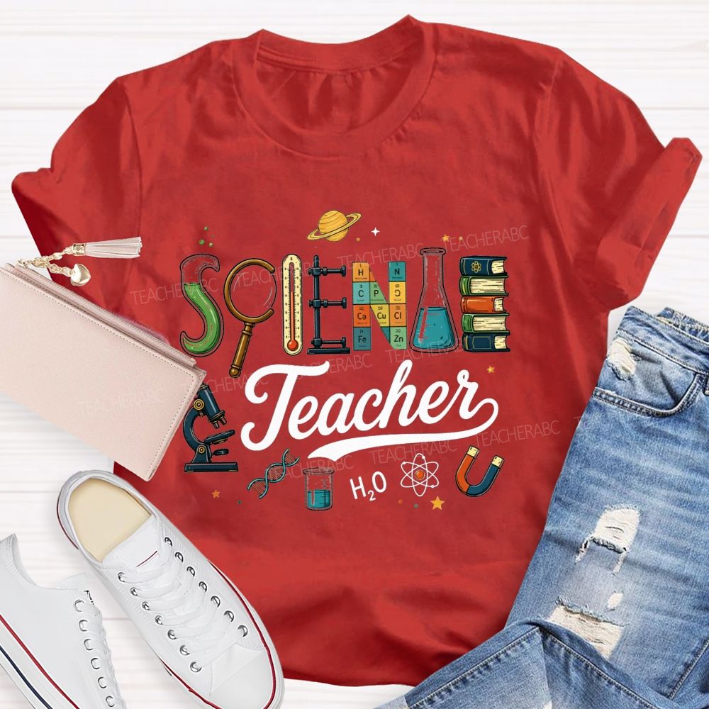 Science Teacher Creative Lab Equipment Letter Teacher T-shirt