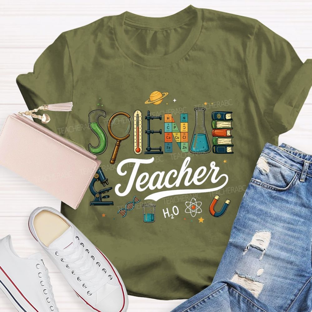 Science Teacher Creative Lab Equipment Letter Teacher T-shirt
