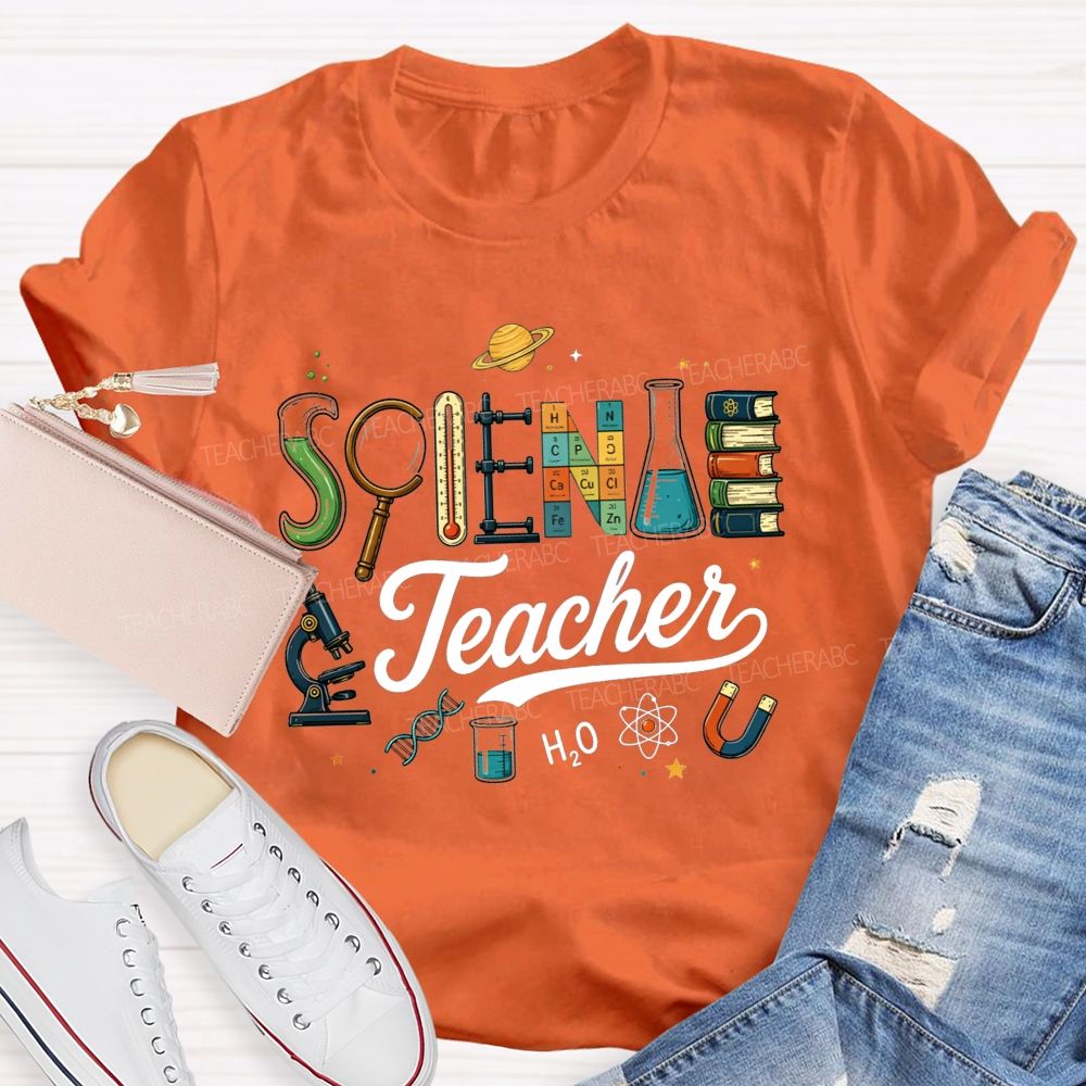 Science Teacher Creative Lab Equipment Letter Teacher T-shirt